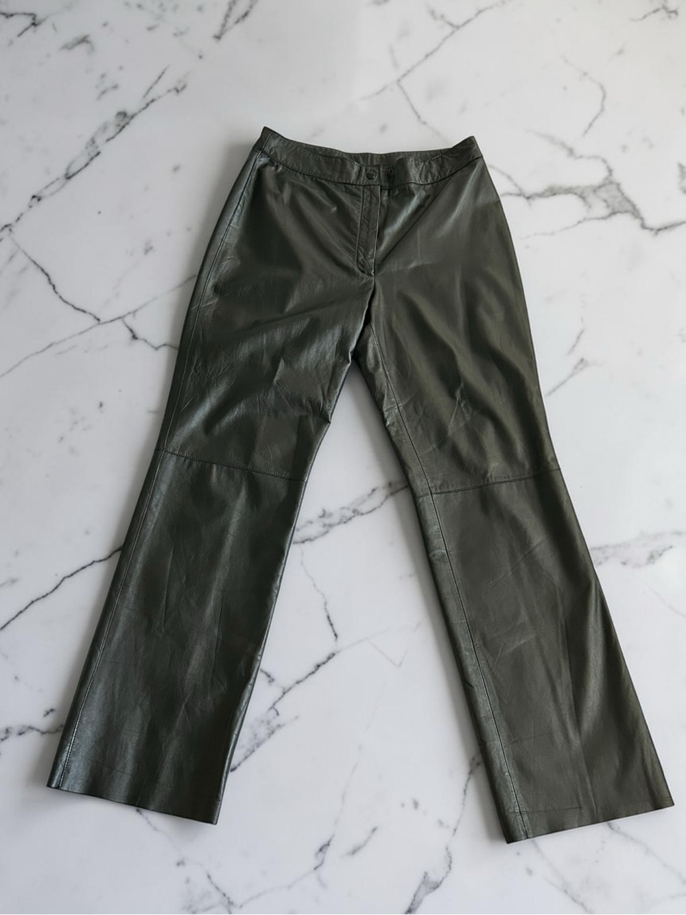 Black genuine Leather Boot-Leg Pants